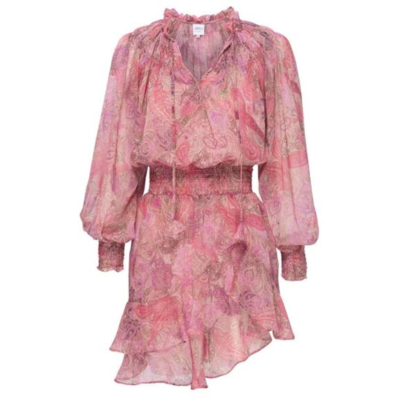 NWT Misa Almaha Mini Dress Small Pink Muted Paisley Ruffle Feminine - Picture 14 of 16
